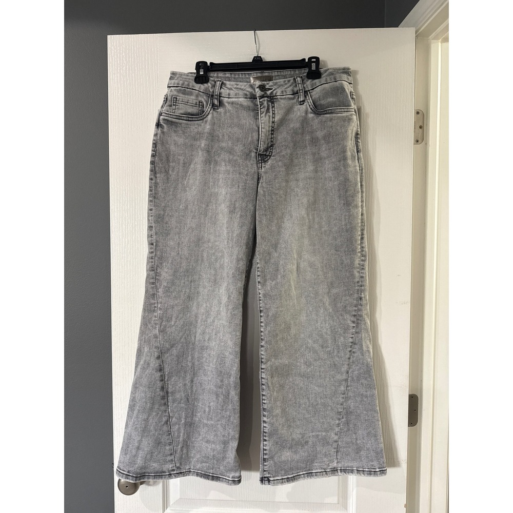 Kut from the Kloth Meg Fab Ab Wide Leg High Rise Grey Acid Wash Jeans Size 12